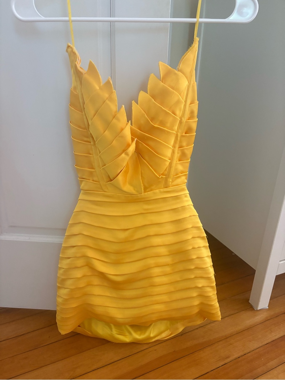 Ramy Brook Letha Yellow Pleated V-Neck Mini Dress (RETAIL $450)